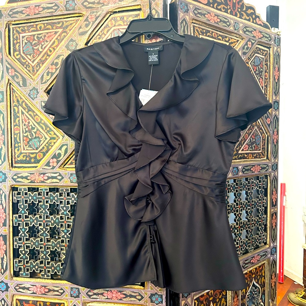 NWT silky flirty black shirt